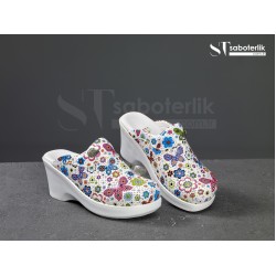 Ortopedik Beyaz Kelebek Desenli DolguTaban Sabo Terlik  
