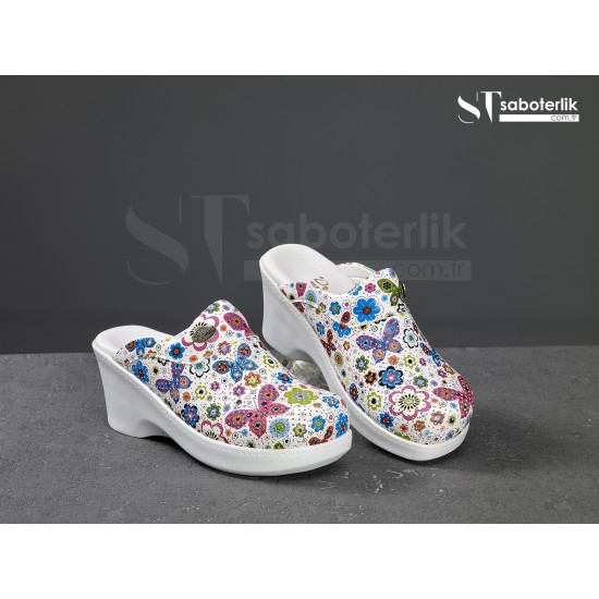 Ortopedik Beyaz Kelebek Desenli DolguTaban Sabo Terlik