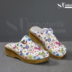 Ortopedik Beyaz Kelebekler Brown Taban Sabo Terlik