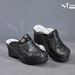 Ortopedik Siyah Puantiyeli Dolgu Taban Sabo Terlik Ortopedik Siyah Puantiyeli Dolgu Taban Sabo Terlik