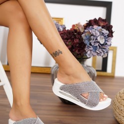 Açık Airmax Çapraz Gümüş Hasır Ortopedik Sabo Terlik