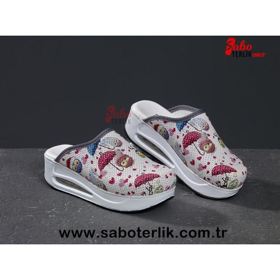 Air Max Beyaz Baykuş Desenli Ortopedik Sabo Terlik