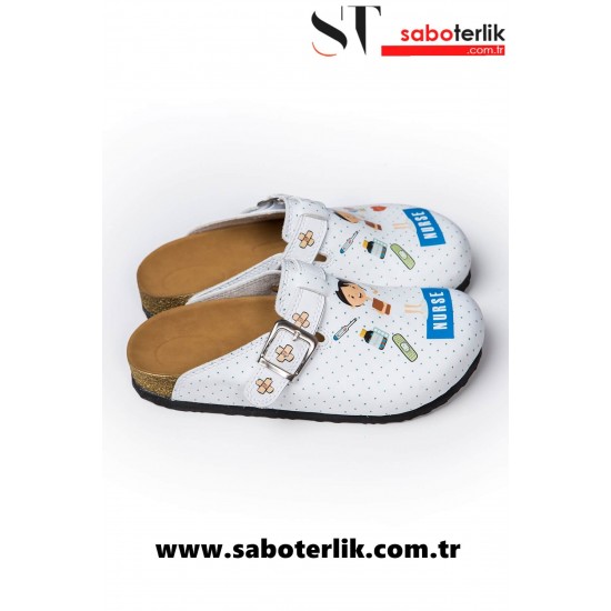 Mantar Taban Hemşire Temalı Ortopedik Sabo Terlik Mantar Taban Hemşire Temalı Ortopedik Sabo Terlik