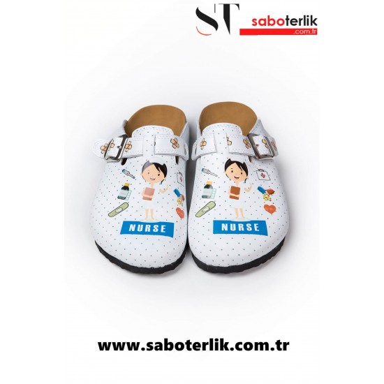 Mantar Taban Hemşire Temalı Ortopedik Sabo Terlik Mantar Taban Hemşire Temalı Ortopedik Sabo Terlik