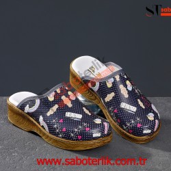 Ortopedik Lacivert Desenli Brown Sabo Terlik  