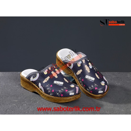 Ortopedik Lacivert Desenli Brown Sabo Terlik Ortopedik Lacivert Desenli Brown Sabo Terlik