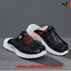 Cushy Ortopedik Siyah Puantiyeli Sabo Terlik  