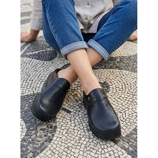 Hakiki Deri Siyah Ortopedik Kadın Sabo Terlik