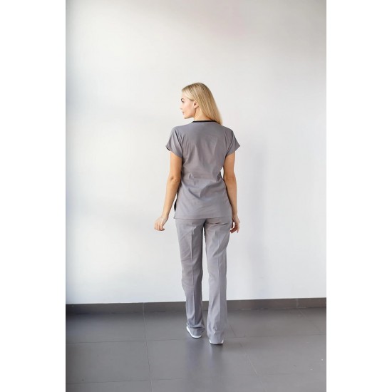Gri Likralı Forma Takım Flex Kumaş Scrubs