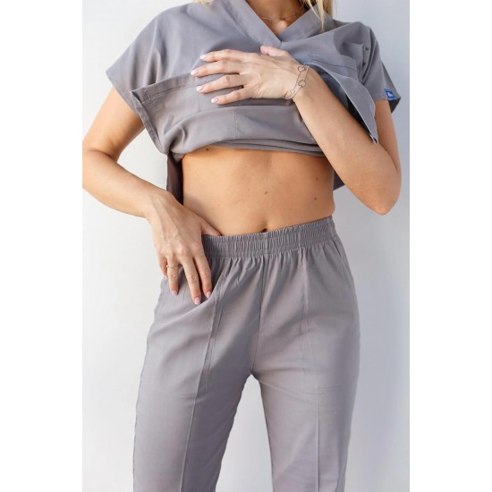 Gri Likralı Forma Takım Flex Kumaş Scrubs