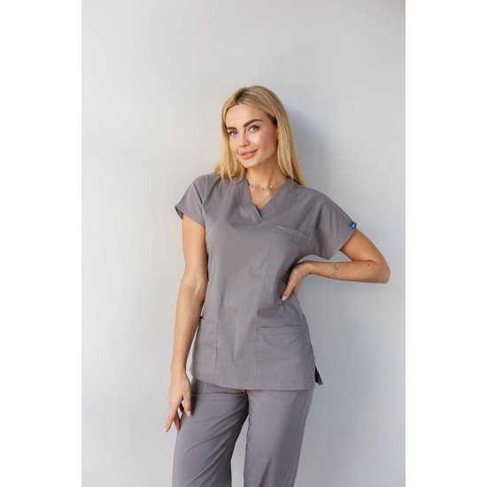 Gri Likralı Forma Takım Flex Kumaş Scrubs
