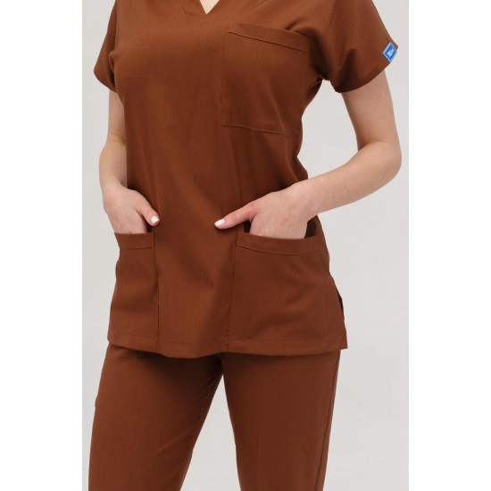 Kahverengi Likralı Forma Takım Flex Kumaş Scrubs Kahverengi Likralı Forma Takım Flex Kumaş Scrubs