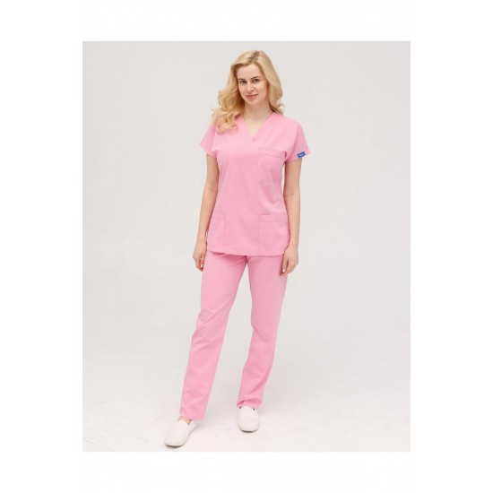 Pembe Likralı Forma Takım Flex Kumaş Scrubs