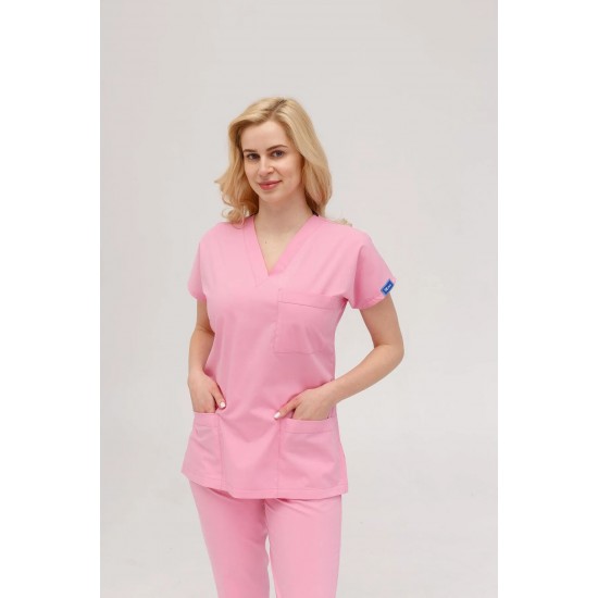 Pembe Likralı Forma Takım Flex Kumaş Scrubs