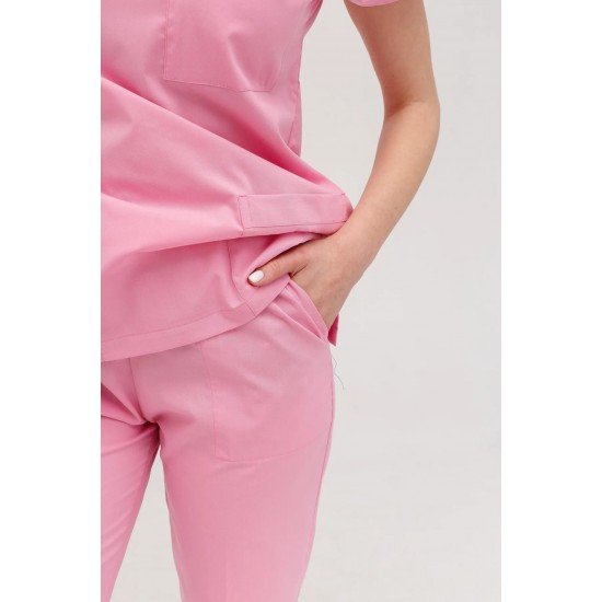 Pembe Likralı Forma Takım Flex Kumaş Scrubs