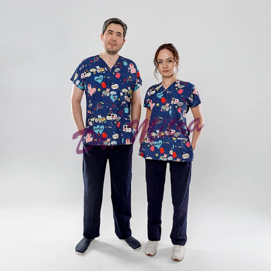 Lacivert Ambulans Desen Likralı Greys Cerrahi Takım Lacivert Ambulans Desen Likralı Greys Cerrahi Takım