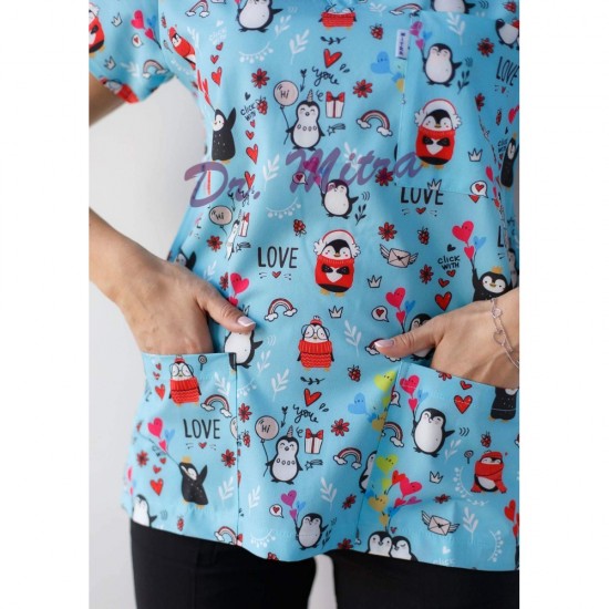 Mavi Penguen Desenli Likralı (Esnek) Greys (Yarasa Kol) Cerrahi Takım Mavi Penguen Desenli Likralı (Esnek) Greys (Yarasa Kol) Cerrahi Takım