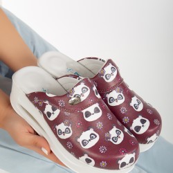 2026 Kadın Bordo Panda Desenli Ortopedik Airmax Sabo Terlik