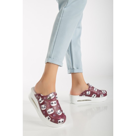 2024 Kadın Bordo Panda Desenli Ortopedik Airmax Sabo Terlik