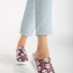 2026 Kadın Bordo Panda Desenli Ortopedik Airmax Sabo Terlik