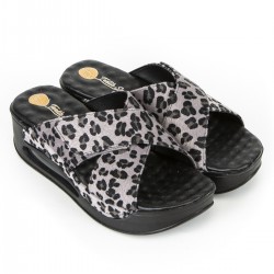 Gri Leopar Desenli Çapraz Air Sandalet Sabo Terlik