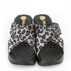 Gri Leopar Desenli Çapraz Air Sandalet Sabo Terlik