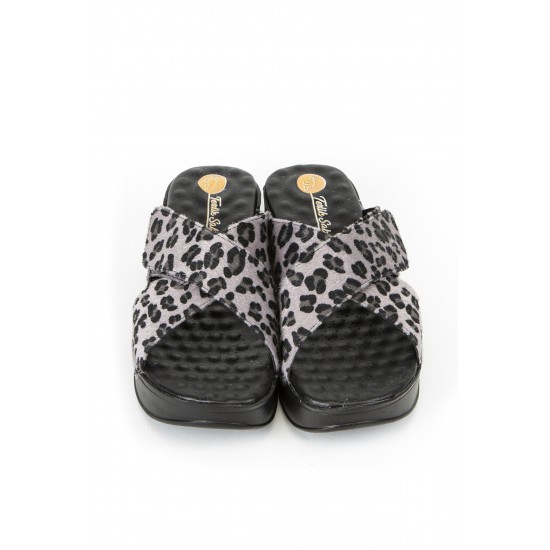 Gri Leopar Desenli Çapraz Air Sandalet Sabo Terlik Gri Leopar Desenli Çapraz Air Sandalet Sabo Terlik