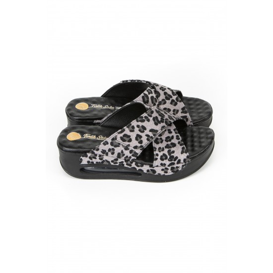 Gri Leopar Desenli Çapraz Air Sandalet Sabo Terlik Gri Leopar Desenli Çapraz Air Sandalet Sabo Terlik